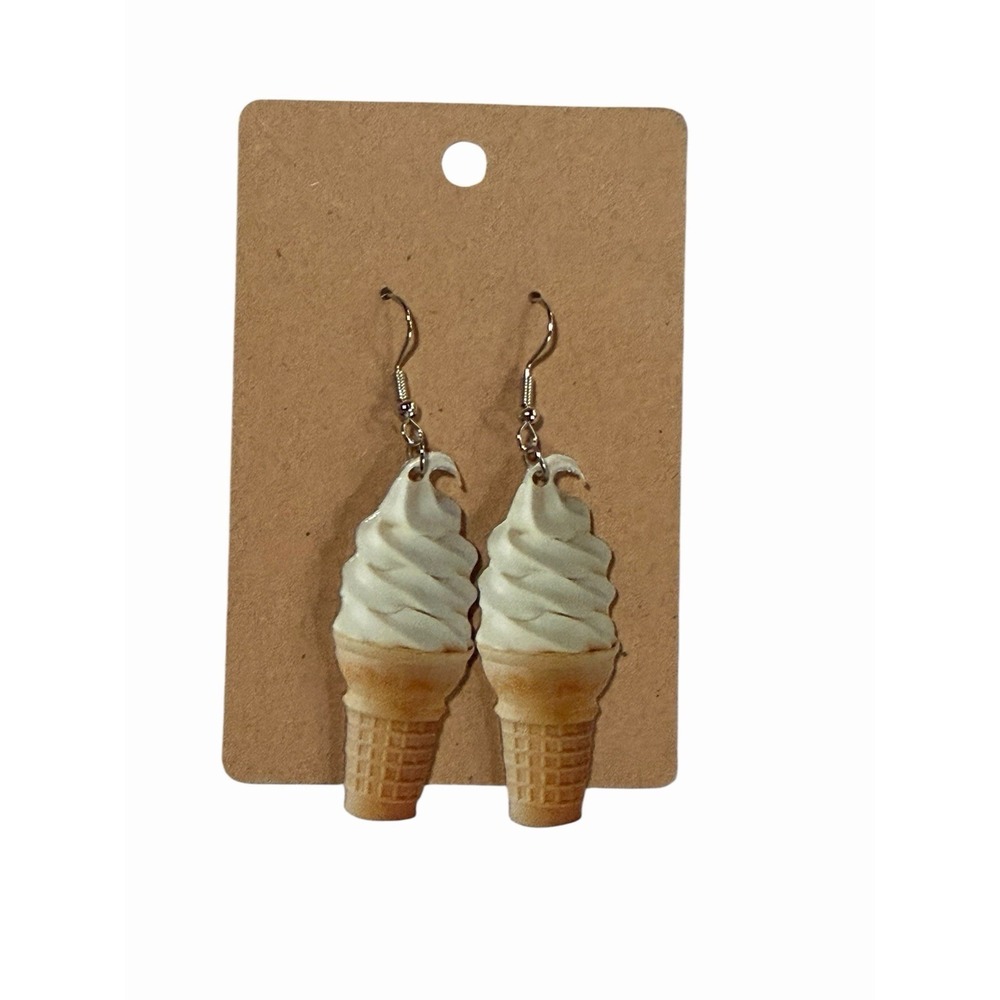 Handmade Vanilla Soft Serve Ice Cream Cone Dangle Earrings Novelty Food Jewelry